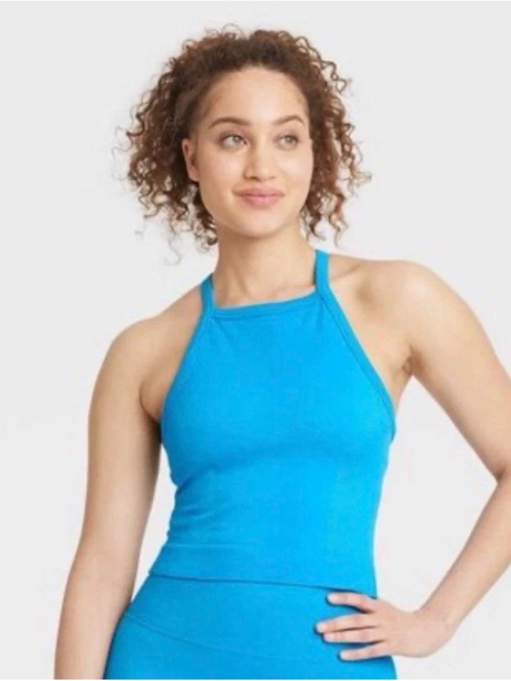 Women's Seamless Rib Cropped High Neck Blue Workout Tank Top All In Motion D46